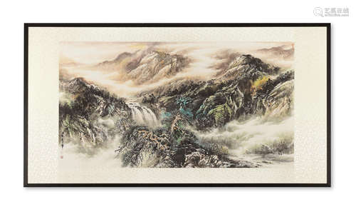 Mountainous river landscape Qu Leilei (b.1951)