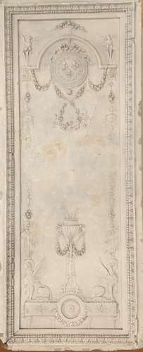 Panneau de décor intérieure en staff à décor néoclassique aux armes de France [...]