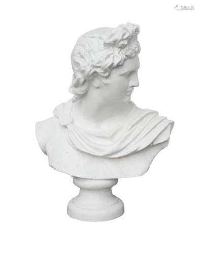A 19TH CENTURY PAINTED CAST IRON BUST OF APOLLO, o…