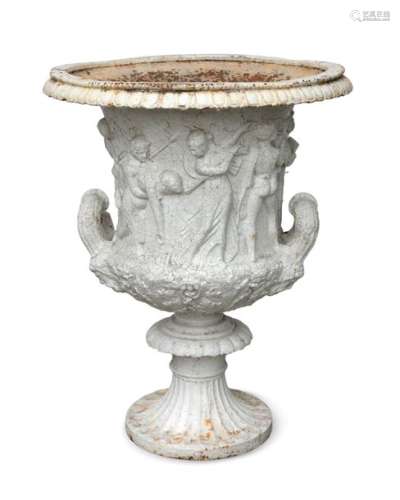 A CAST IRON BORGHESE GARDEN URN, 19th Century, of …