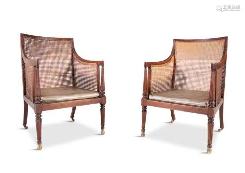 A PAIR OF GEORGE III MAHOGANY AND CANEWORK LIBRARY…