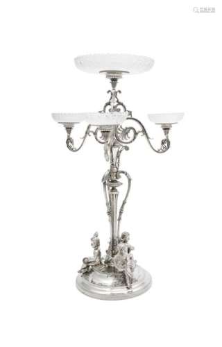 A VICTORIAN SILVER THREE BRANCH EPERGNE, London c.…