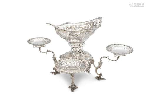 A LATE VICTORIAN SILVER FOUR BRANCH EPERGNE, Londo…
