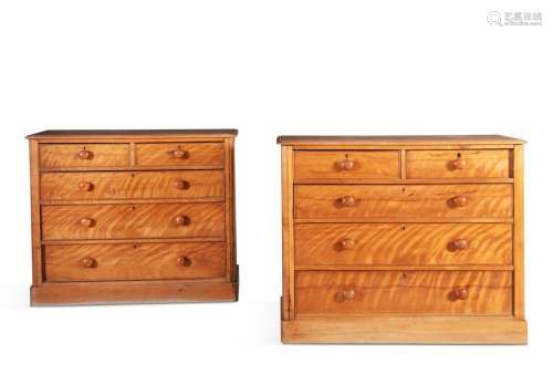 A PAIR OF VICTORIAN SATINBIRCH CHESTS OF DRAWERS, …
