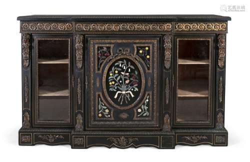 A 19TH CENTURY EBON AND JEWELLED CREDENZA, of rect…