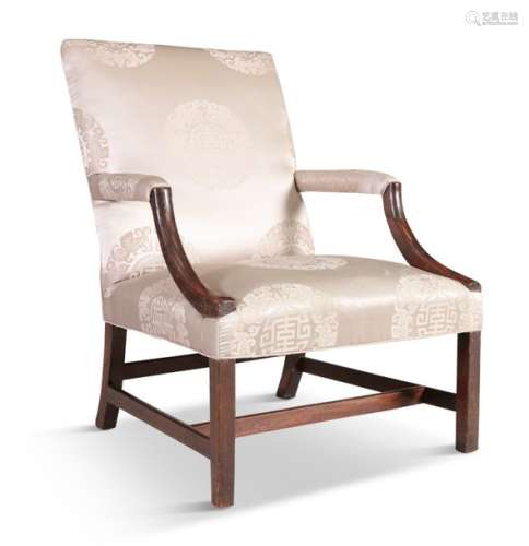 A GEORGIAN MAHOGANY FRAMED UPHOLSTERED OPEN ARMCHA…