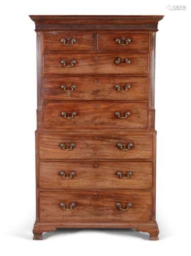 A GEORGE III MAHOGANY TALL BOY CHEST ON CHEST, the…