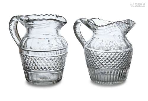 A WATERFORD STYLE CUT GLASS WATER JUG, of baluster…