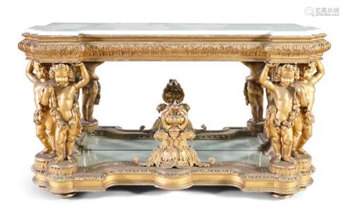 A 19TH CENTURY CARVED GILTWOOD AND GESSO CONSOLE T…