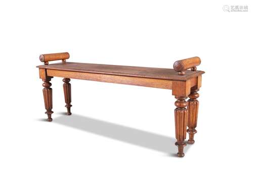 A WILLIAM IV OAK FRAME LONG RECTANGULAR HALL BENCH…