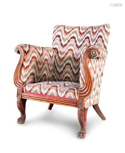 A GEORGE IV FADED MAHOGANY LIBRARY ARMCHAIR, with …