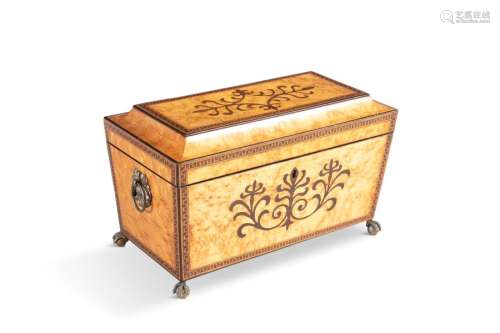 A REGENCY 'BIRDSEYE' INLAID MAPLE TEA CADDY, of sa…