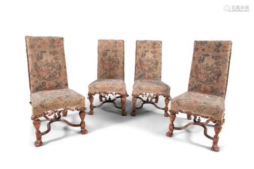 A SET OF FOUR FLEMISH NEEDLEWORK SIDE CHAIRS, 19th…