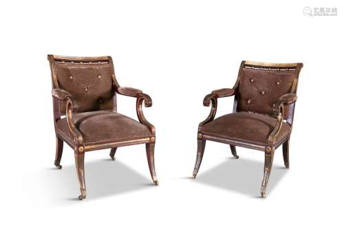 A PAIR OF GEORGE IV STYLE FAUX ROSEWOOD AND PARCEL…