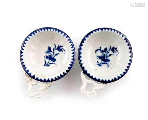 Two Derby blue and white wine tasters, c.1765, the…