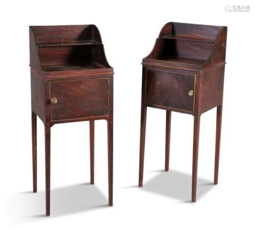 A PAIR OF GEORGE III MAHOGANY BEDSIDE LOCKERS, wit…