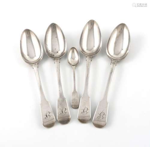 A set of four George III provincial silver Fiddle …