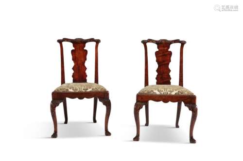 A PAIR OF IRISH WALNUT QUEEN ANNE STYLE CHAIRS, th…