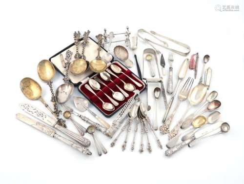 A collection of silver flatware, various dates and…