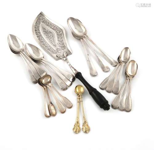 A collection of silver flatware, comprising: three…