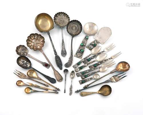 A small collection of continental silver flatware,…