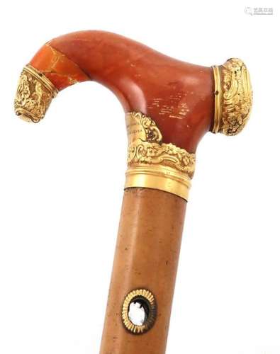 An 18th century gold mounted amber walking cane ha…