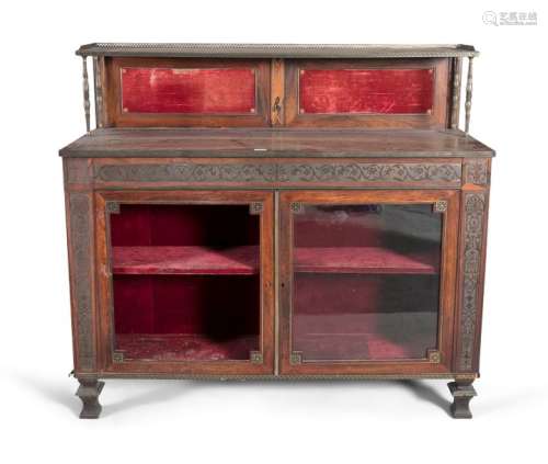 A GEORGE IV ROSEWOOD BRASS INLAID SIDE CABINET IN …