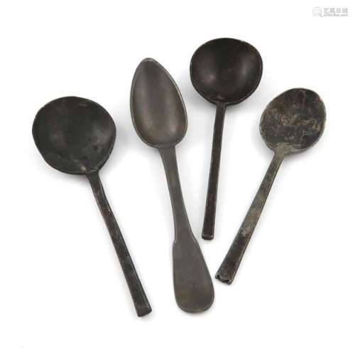 A small collection of four pewter spoons, 17th cen…