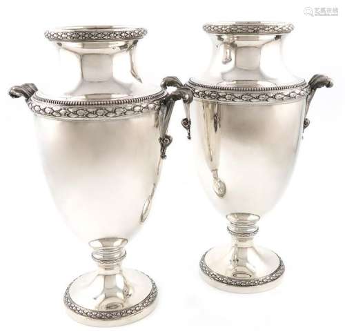 A pair of large French silver vases, by The Tetard…