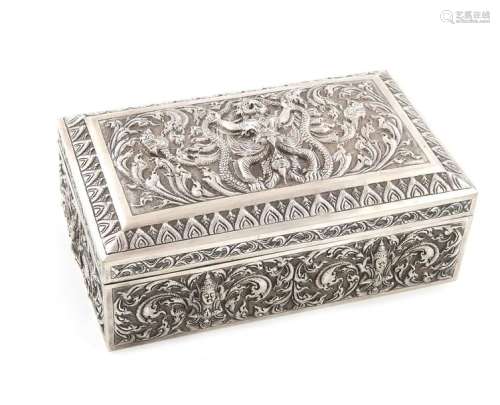 A South east Asian silver cigarette / cigar box, m…