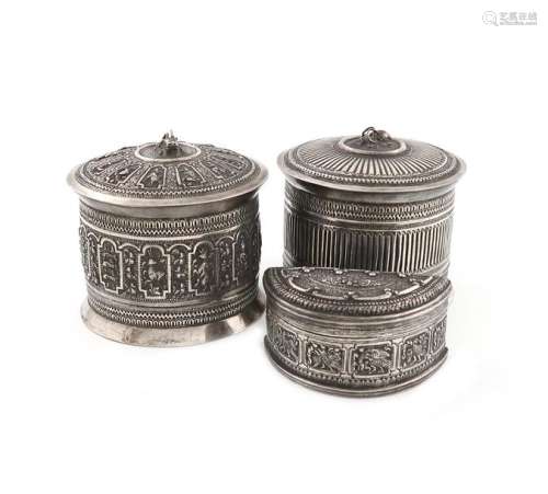 Three Burmese silver betel nut boxes, comprising: …