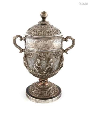 A Burmese silver hockey trophy cup and cover, circ…