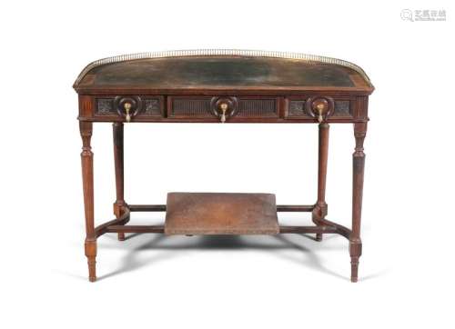 A 19TH CENTURY D SHAPED WRITING DESK, the top with…