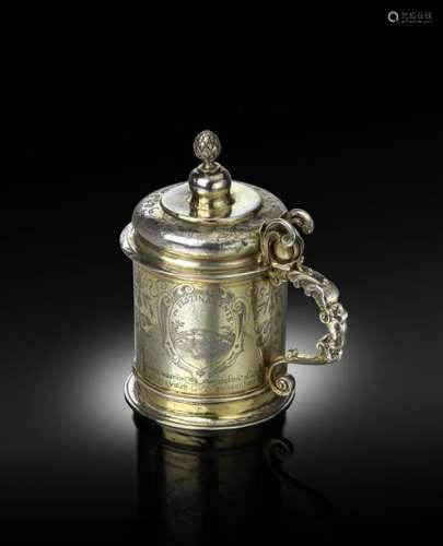 An early 17th century German silver gilt tankard, …