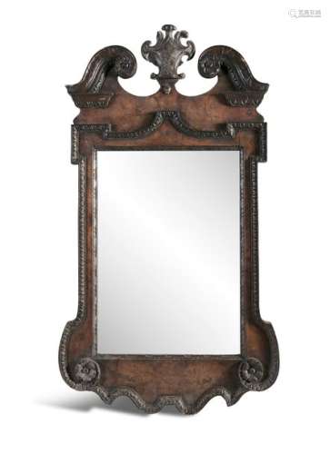 A GEORGE III CARVED WALNUT PIER MIRROR, with swan …