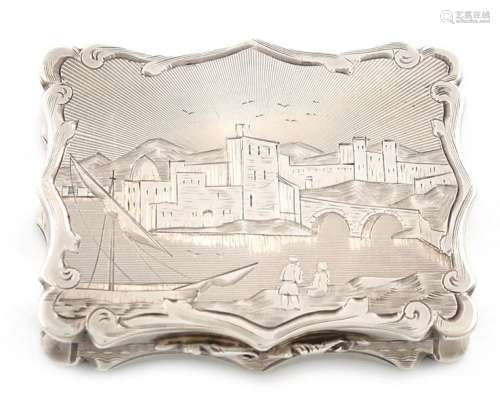 A Victorian silver engraved 'castle top' vinaigret…