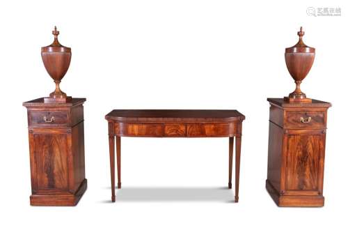 A GEORGE III INLAID MAHOGANY SIDEBOARD WITH PEDEST…