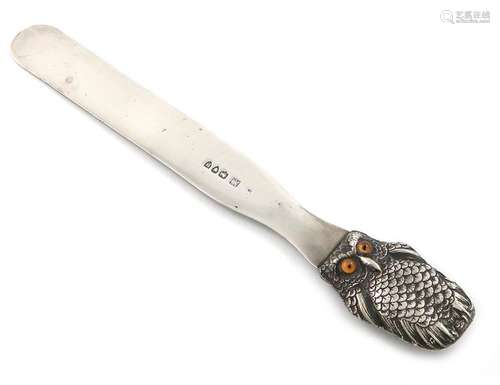 A Victorian novelty silver owl paper knife, by S. …