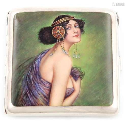 An Austrian silver and enamel cigarette case, circ…