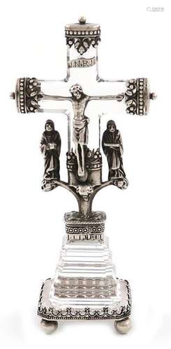 A silver mounted rock crystal crucifix, unmarked, …