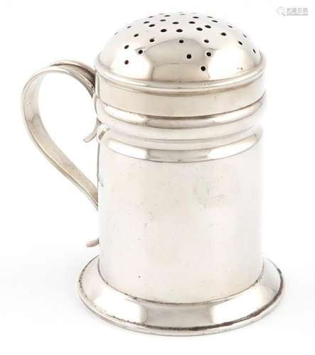 An Edwardian silver flour shaker, by Thomas Bradbu…