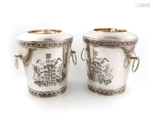 A pair of modern silver wine coolers, by John Fran…