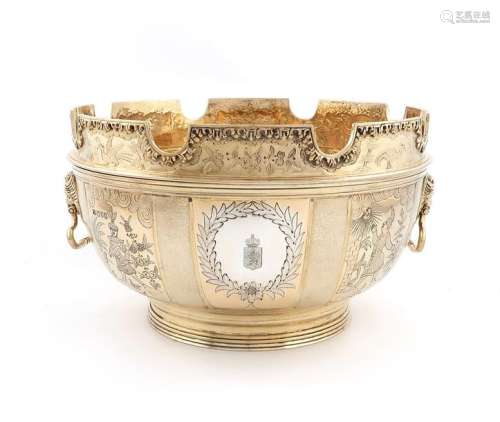 A silver gilt Monteith bowl, by D and J Wellby, Lo…