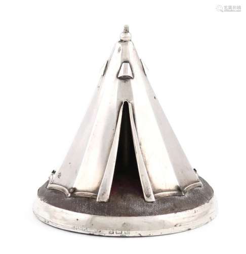 A rare novelty silver military bell tent hat pin s…