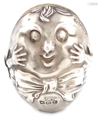 A novelty silver Humpty Dumpty pin cushion, by Lev…