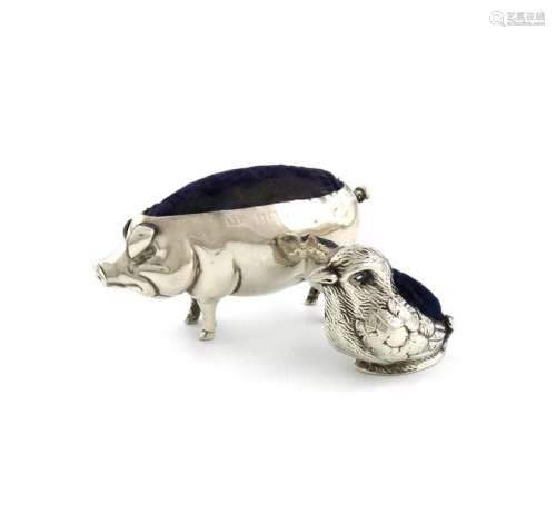 An Edwardian novelty silver pig pin cushion, proba…