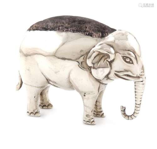 An Edwardian novelty silver elephant pin cushion, …