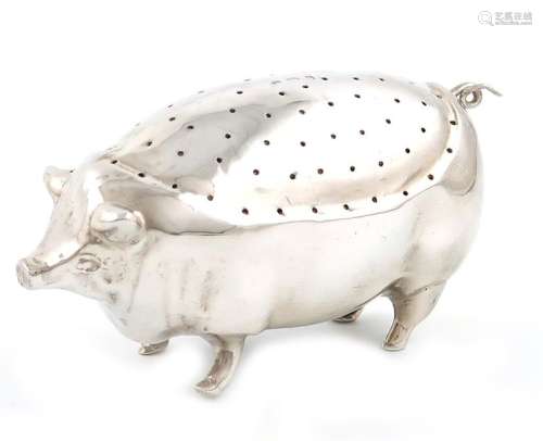 A large novelty silver pig pin cushion, probably f…