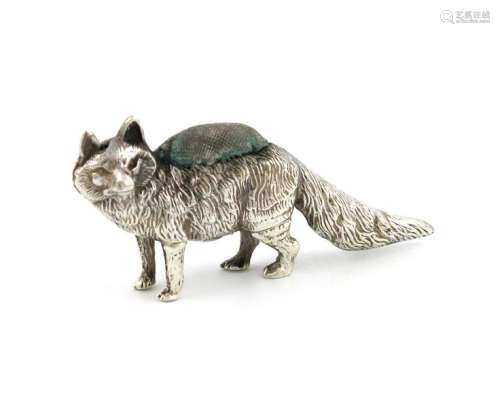 An Edwardian novelty silver fox pin cushion, by Le…