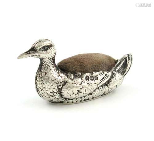 An Edwardian novelty silver duck pin cushion, by L…